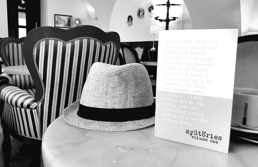 myStöries volume 1 in a coffee shop